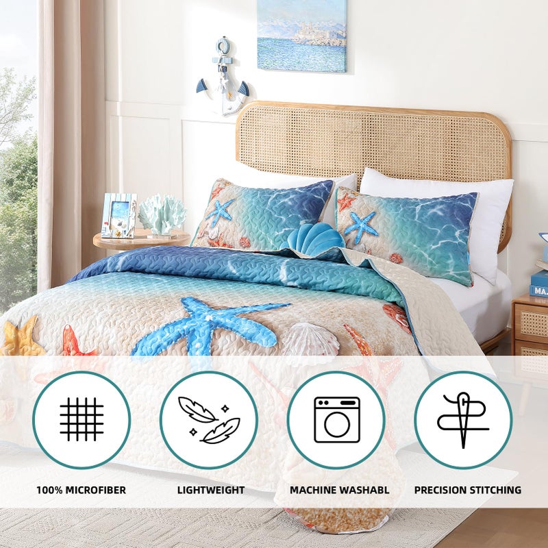 weigelia Coastal Quilt Set King Size - 3 Piece Lightweight Beach Themed Bedding  Soft & Breathable Polyester Coverlet  All Season Quilts & Bedspread for Bedroom D?cor - Image 2